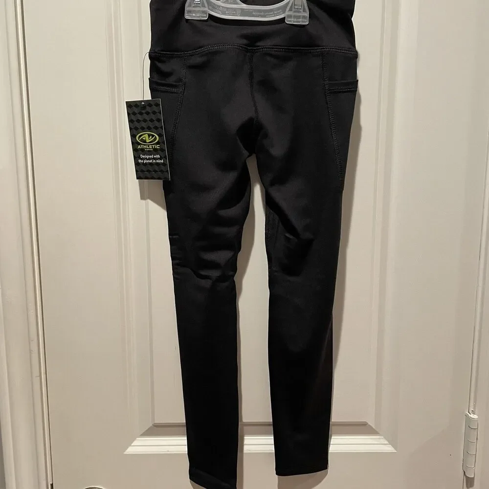 Athletic Works Girls Black Leggings Size Small 6-6X w/Pockets NEW